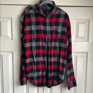 Plaid Button-Up Shirt - Red and Black